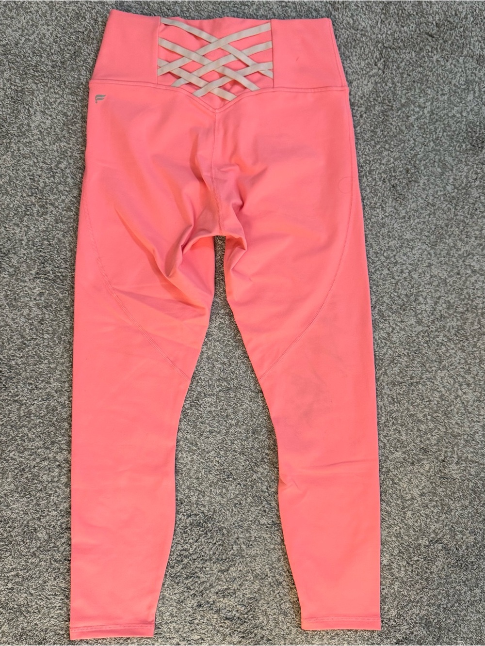 Fabletics Powerhold Size M Pink High Waisted Beige Criss Cross Leggings